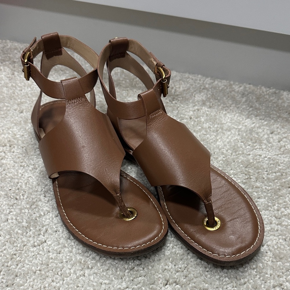 Michael Kors Tan Leather Sandals with Gold Detail